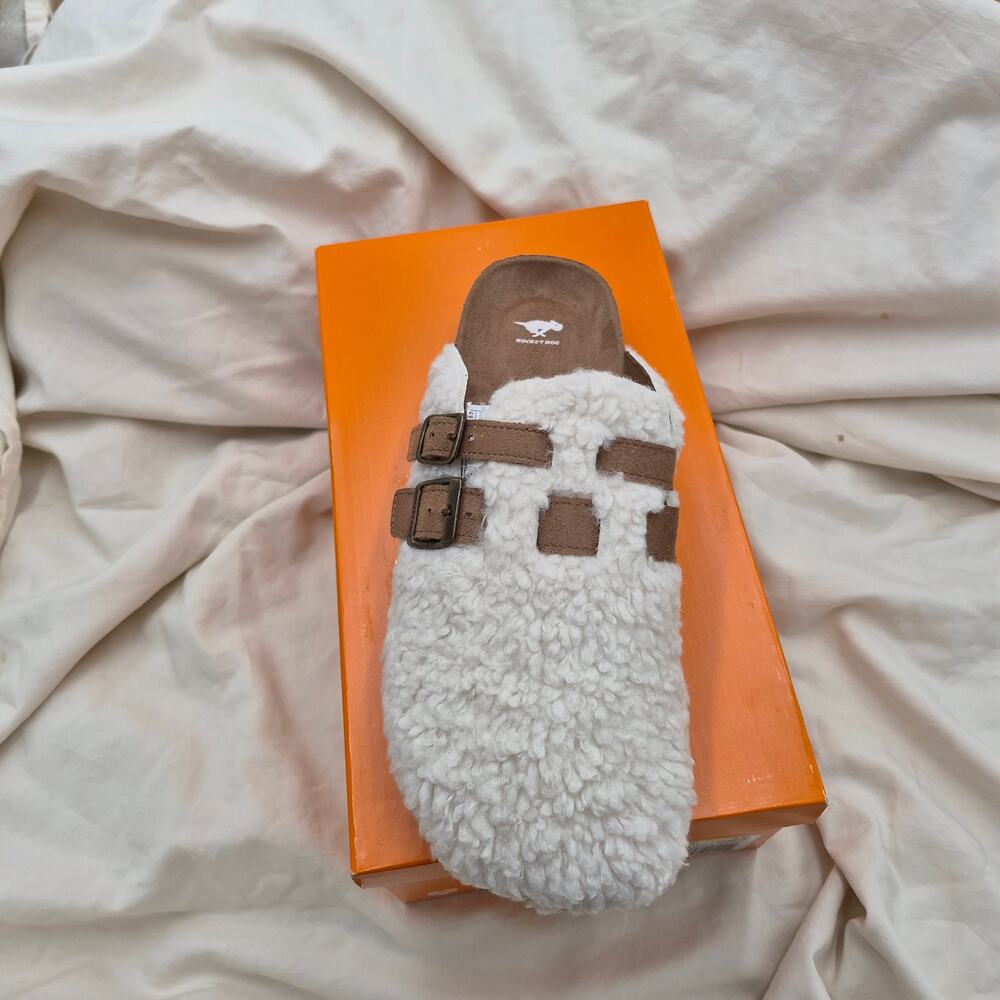 NEW Rocket Dog Abel Plus Mule Clogs Natural plush faux-shearling Womens size 9